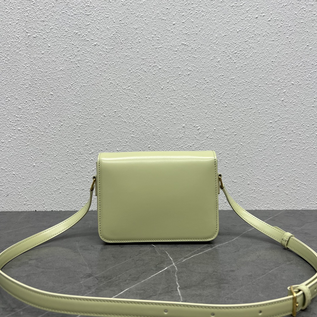 Celine Teen Triomphe Bag In Shiny Calfskin Almond Green 188423